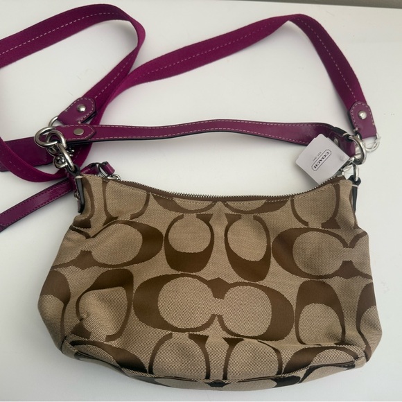 Coach Signature Hobo Purse Berry Pink & Khaki Monogram Medium Purse A1260-F19281 - Picture 2 of 10